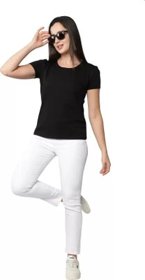 Tiki Tees Solid Women Round Neck Multicolor T-Shirt