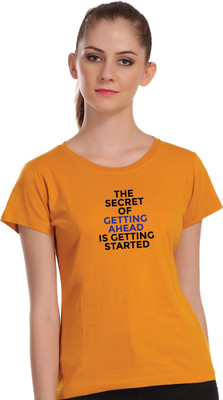 Hadwin Typography Women Round Neck Yellow T-Shirt