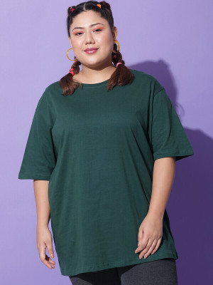 FUNDAY FASHION Solid Women Round Neck Green T-Shirt