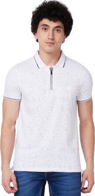 Spykar Printed Men Polo Neck White, Grey T-Shirt