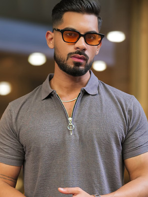MANIAC Solid Men Polo Neck Grey T-Shirt