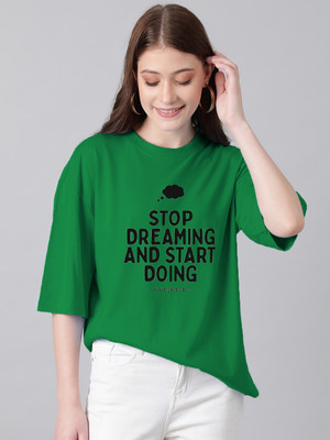 KOTTY Typography Women Round Neck Dark Green T-Shirt