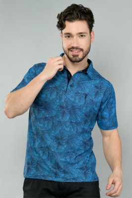 Stellers Printed Men Polo Neck Blue T-Shirt