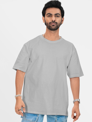 @WEAR Solid Men Round Neck Grey T-Shirt