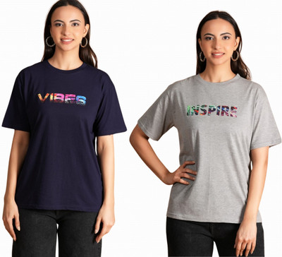 METRONAUT Printed Women Round Neck Multicolor T-Shirt