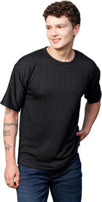 Rahi Trendz Striped Men Round Neck Black T-Shirt