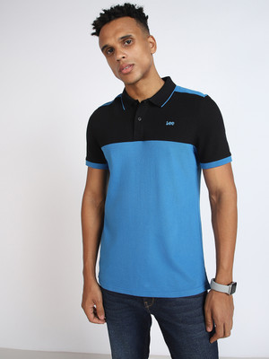 LEE Colorblock Men Polo Neck Blue T-Shirt