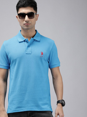 U.S. POLO ASSN. Solid Men Polo Neck Blue T-Shirt