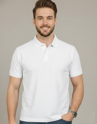 FARSH Solid Men Polo Neck White T-Shirt