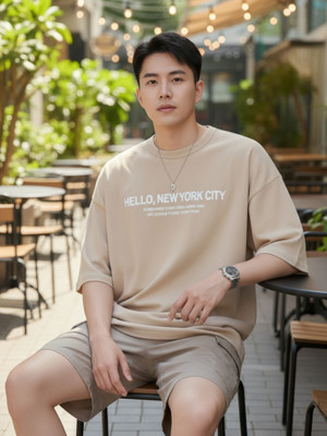 FLYIND VOGUE OUTFIT Printed Men Round Neck Beige T-Shirt