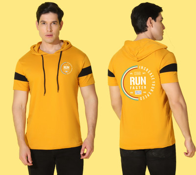 WOOSTRO Printed Men Hooded Neck Yellow, White T-Shirt
