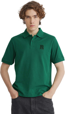 RARE RABBIT Solid Men Polo Neck Green T-Shirt