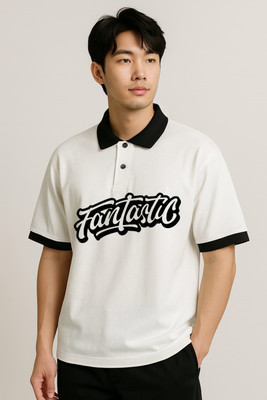 CULISH Printed Men Polo Neck White T-Shirt