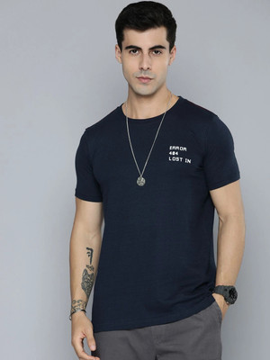 R.Code by The Roadster Life Co. Printed Men Round Neck Navy Blue T-Shirt