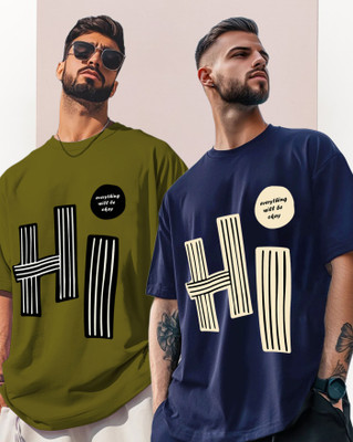 AUSK Graphic Print Men Round Neck Navy Blue, Green T-Shirt
