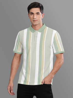 Bullmer Striped Men Polo Neck Yellow T-Shirt