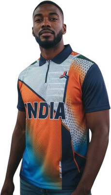 GOLDENGARMENTS Printed Men Zip Neck Multicolor T-Shirt