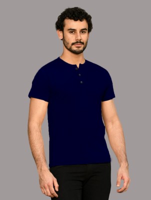 tfurnish Solid Men Henley Neck Dark Blue T-Shirt