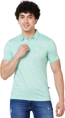 PARX Self Design Men Polo Neck Green T-Shirt