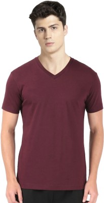 JOCKEY Solid Men V Neck Maroon T-Shirt