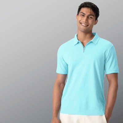 INDICLUB Solid Men Polo Neck Light Green T-Shirt