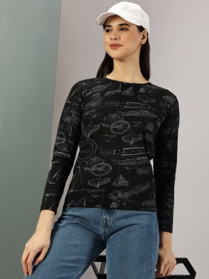 RodZen Printed Women Round Neck Black T-Shirt