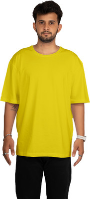 VORDROB Solid Men Round Neck Yellow T-Shirt