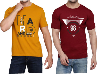 WOOSTRO Typography Men Round Neck Brown, Maroon T-Shirt