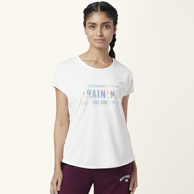 Ajile By Pantaloons Printed Women Round Neck White T-Shirt