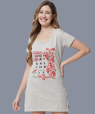 ANIXA Typography Women Round Neck Grey T-Shirt