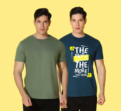 WOOSTRO Solid, Printed Men Round Neck Light Green, Dark Green T-Shirt
