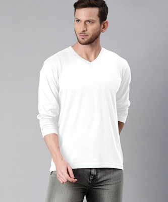 Nilan Tees Wear Solid Men V Neck White T-Shirt