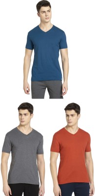 JOCKEY Solid Men V Neck Grey, Orange, Blue T-Shirt