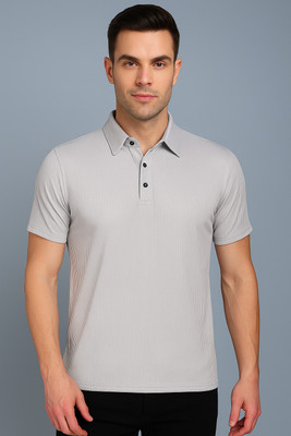 INKKR Solid Men Polo Neck Grey T-Shirt
