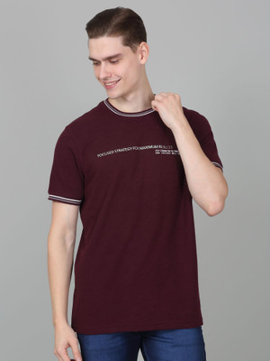 CANTABIL Printed Men Round Neck Maroon T-Shirt