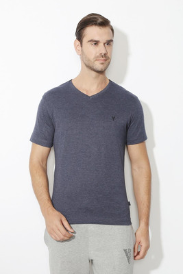 VAN HEUSEN Solid Men V Neck Blue T-Shirt