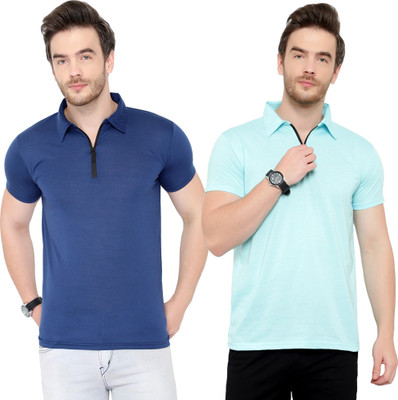 JB Jangoboy Solid Men Polo Neck Dark Blue, Blue T-Shirt