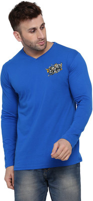 Blisstone Solid Men V Neck Blue T-Shirt