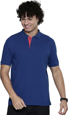 ABHYAM Solid Men Polo Neck Dark Blue T-Shirt