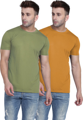 TQH Solid Men Round Neck Yellow, Light Green T-Shirt