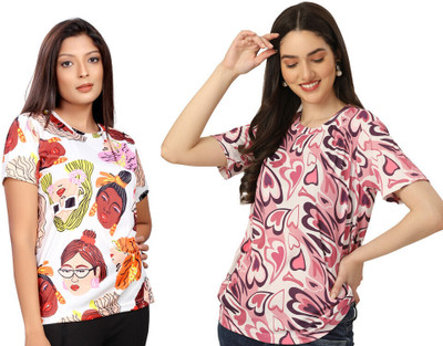 Apache Printed Women Round Neck Multicolor T-Shirt