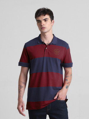JACK & JONES Striped Men Polo Neck Red T-Shirt