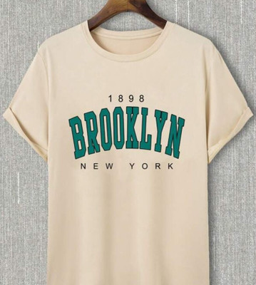 SPOWEARY Printed Men Round Neck Beige T-Shirt