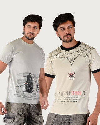 westernparis Animal Print, Graphic Print, Typography Men Round Neck Grey, Beige T-Shirt