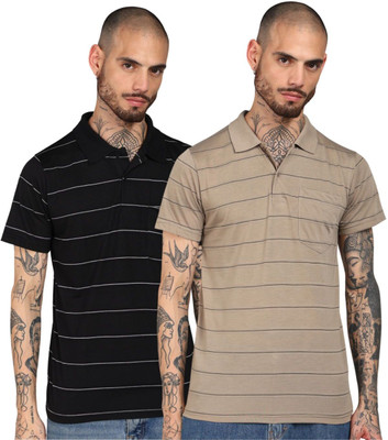INKKR Striped Men Polo Neck Multicolor T-Shirt