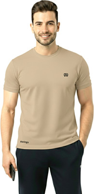 KWINGS Printed Men Round Neck Beige T-Shirt