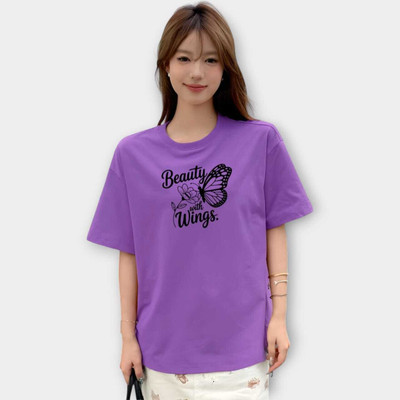 Stylicity Printed Women Round Neck Purple T-Shirt