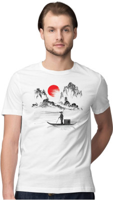 NOIDAPRINT Printed Men Round Neck White T-Shirt
