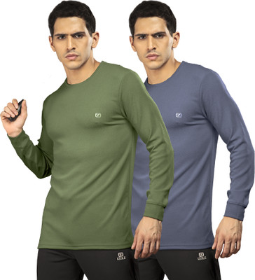 izole Solid Men Round Neck Green, Light Blue T-Shirt