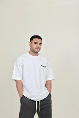 The Falcon Sports Solid, Printed Men Round Neck White T-Shirt